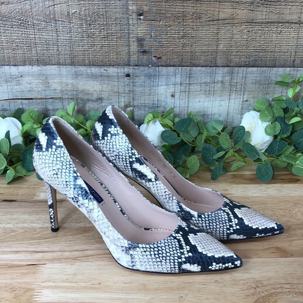 STUART WEITZMAN LEIGH 95 WOMENS FAUX LEATHER EMBOSSED PUMPS 8 - Picture 6 of 6